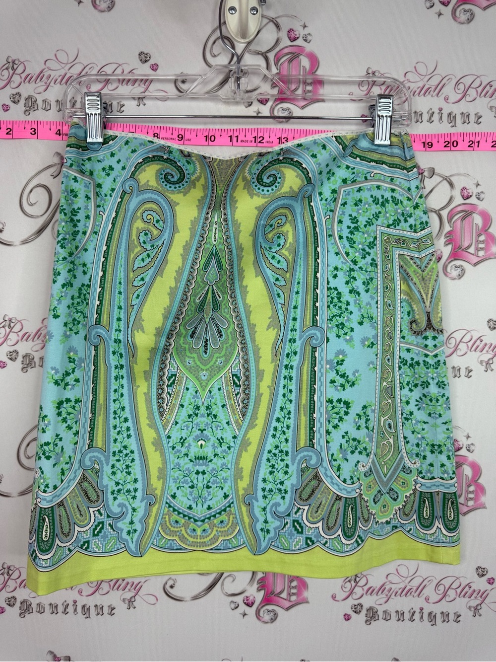 Elie Tahari mini skirt Mint, Lime & Teal Paisley Mini Skirt